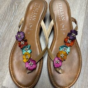 Italian shoe makers slip on open toe mix tones wedge sandal size 9